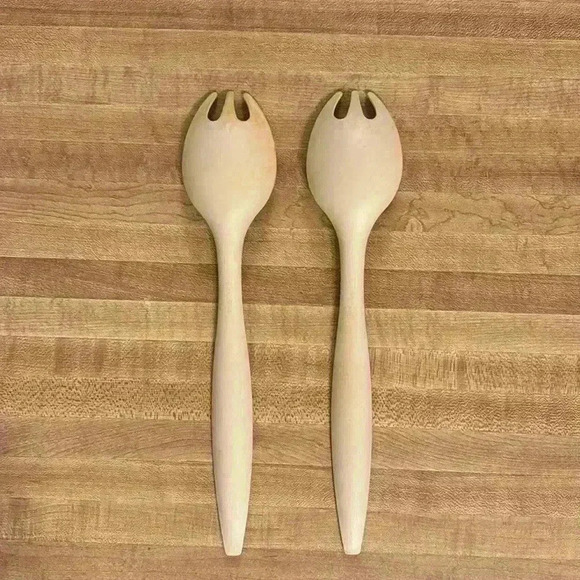 Tupperware Salad Serving Utensils 12'' Fork Spoon Set of 2 Vintage Harvest Gold - Picture 2 of 6